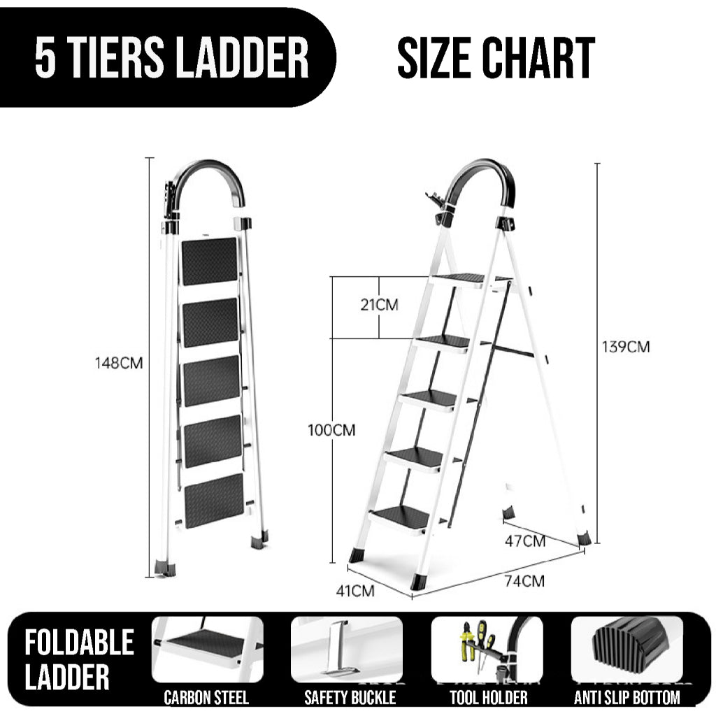 Koala Home Stool Step Foldable Ladder Anti-Slip Carbon Steel Herringbone Ladder Thickened Outdoor Indoor 3-4-5 Step