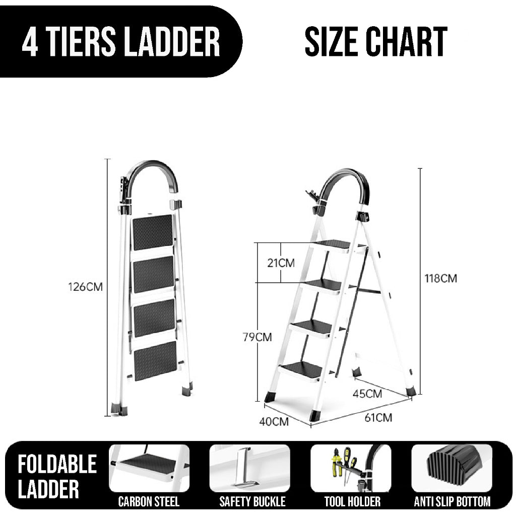 Koala Home Stool Step Foldable Ladder Anti-Slip Carbon Steel Herringbone Ladder Thickened Outdoor Indoor 3-4-5 Step