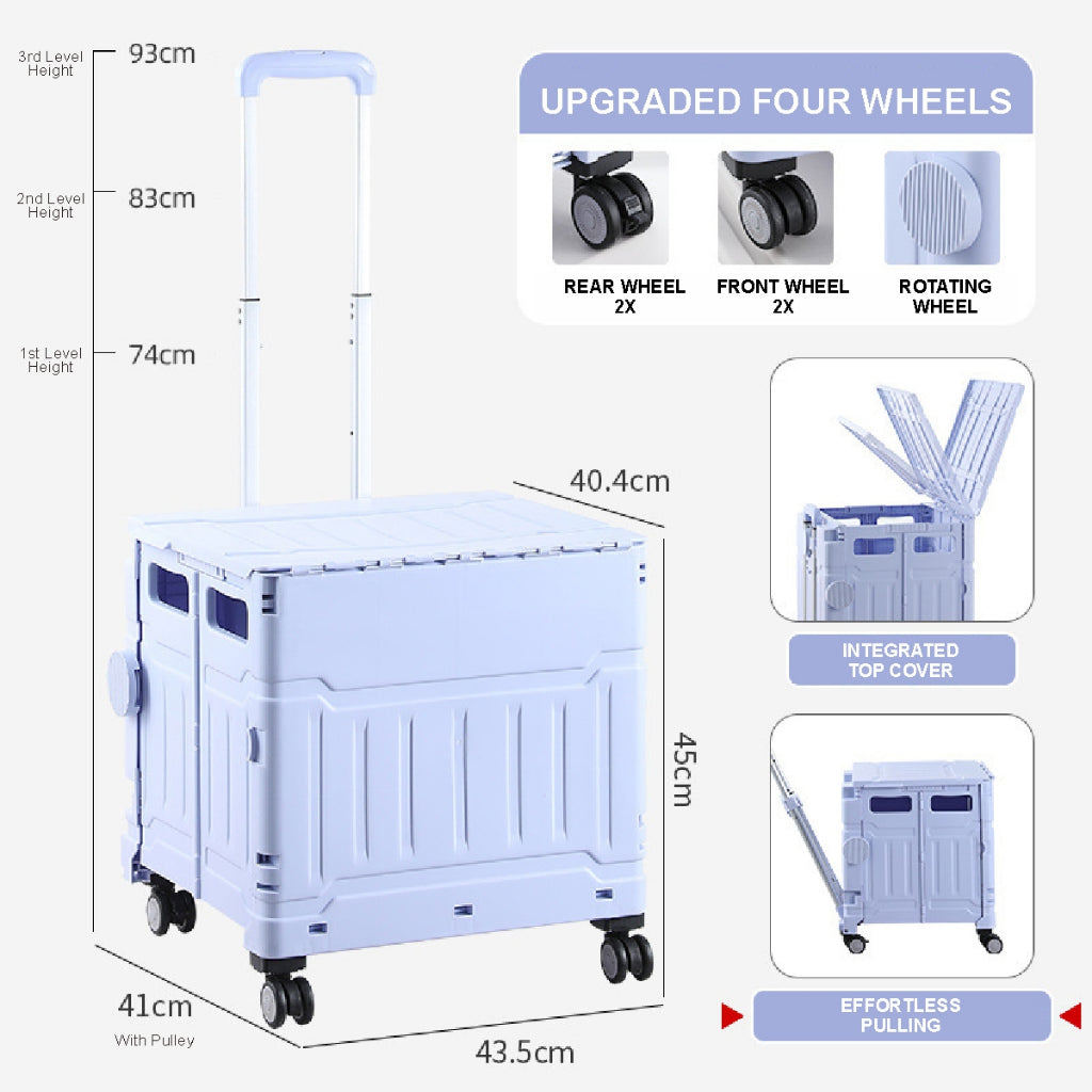 Koala Home Foldable Shopping Large Utility Cart / Foldable Trolley with 360 Wheel Collapsible