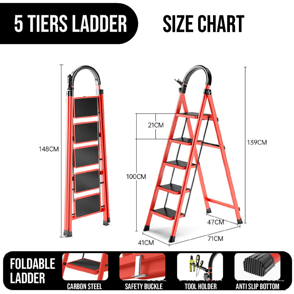 Koala Home Stool Step Foldable Ladder Anti-Slip Carbon Steel Herringbone Ladder Thickened Outdoor Indoor 3-4-5 Step