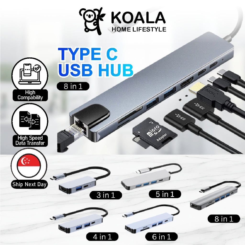 Koala Home Usb C Hub Type C To Hdmi Usb 3.0 Pd RJ45 100W Docking Station Sd Tf Card 3/4/6/7/8 in 1