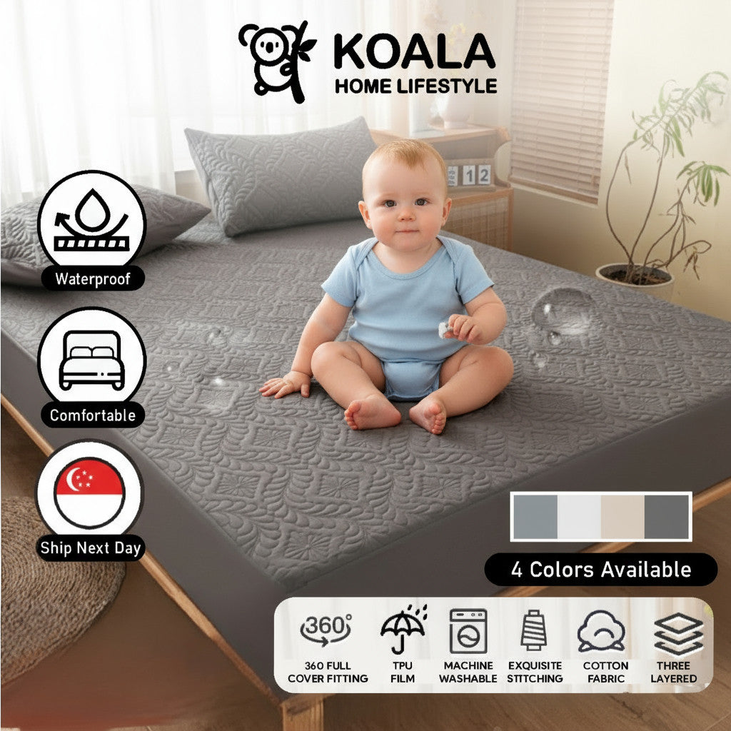 Koala Home Waterproof Mattress Protector Anti-mite Fitted Bedsheet Set Single/Super Single/Queen/King 4 Size Breathable