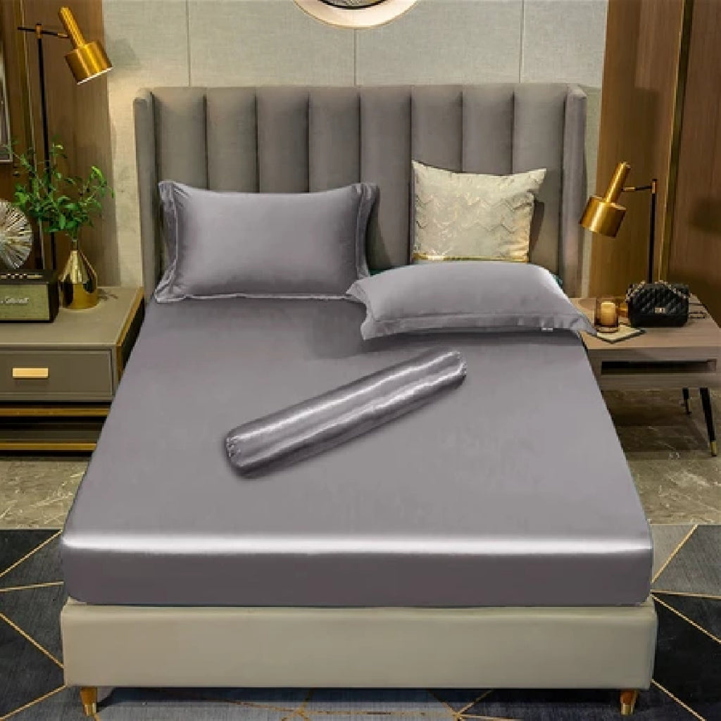 Koala Home Bedsheet Set Satin Silk Fitted/Anti-Wrinkle Smooth For Hotel And Flat Single/Super Single/Queen/King Size