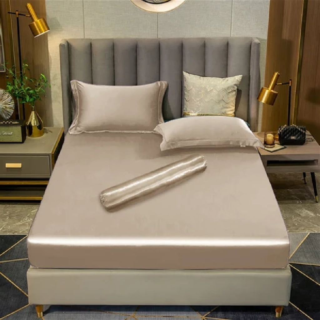 Koala Home Bedsheet Set Satin Silk Fitted/Anti-Wrinkle Smooth For Hotel And Flat Single/Super Single/Queen/King Size