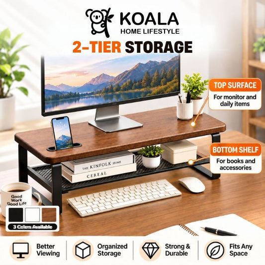 Koala Home Wooden Monitor Stand & Laptop Riser | Aluminum Legs | 20cm Wide Platform | Multiple Sizes & Colors