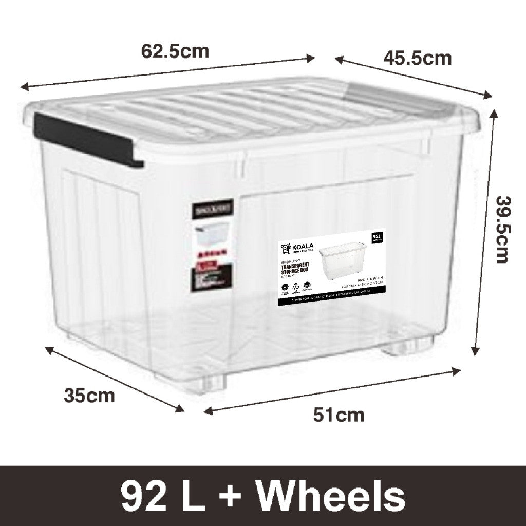 Koala Home Transparent Storage Box Organizer Stackable Container Waterproof with Wheels 15L/40L/55L/80L/105L