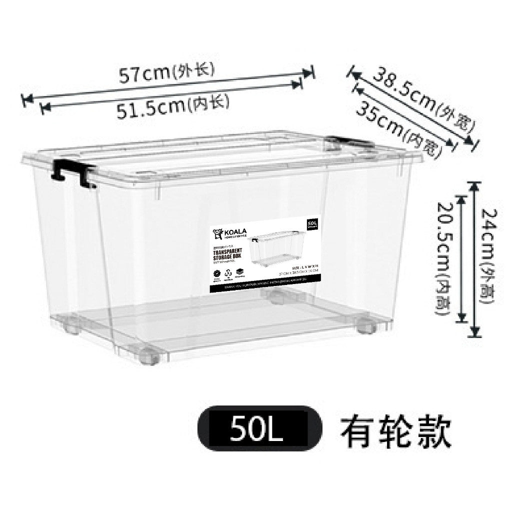 Koala Home Transparent Storage Box Organizer Stackable Container Waterproof with Wheels 15L/40L/55L/80L/105L