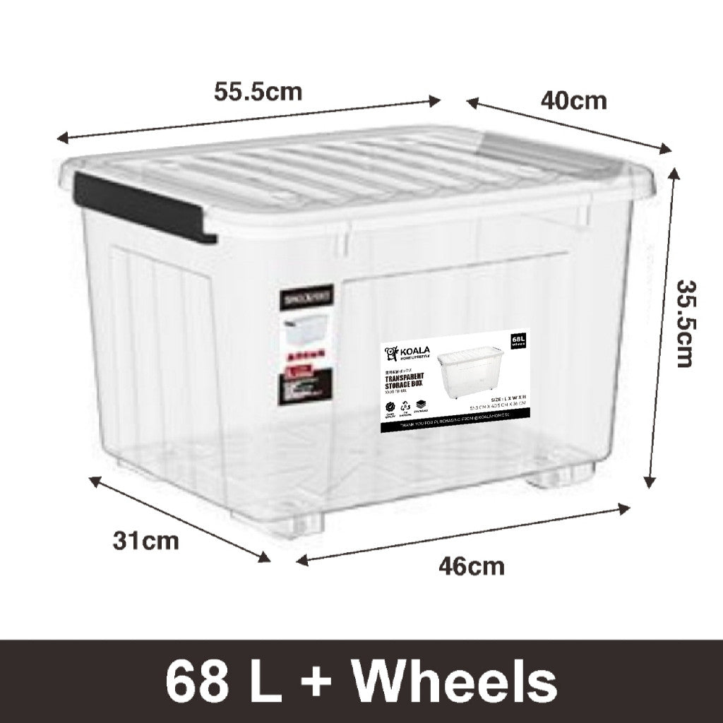 Koala Home Transparent Storage Box Organizer Stackable Container Waterproof with Wheels 15L/40L/55L/80L/105L