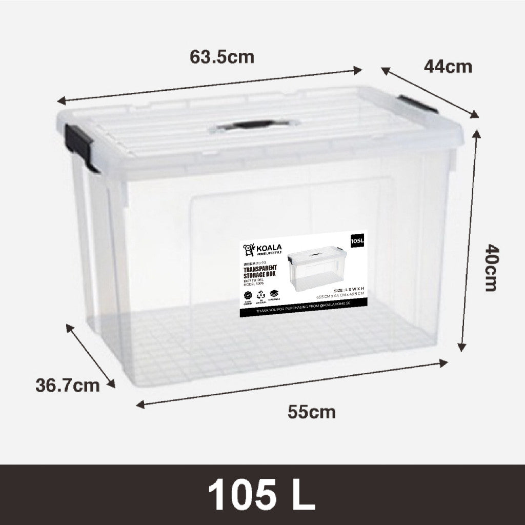 Koala Home Transparent Storage Box Organizer Stackable Container Waterproof with Wheels 15L/40L/55L/80L/105L