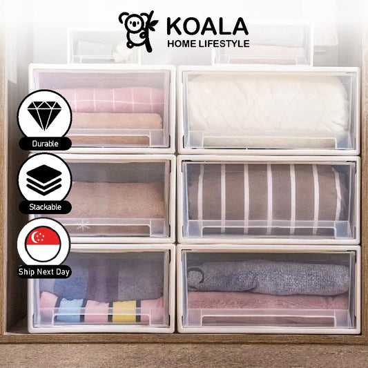 Koala Home Storage Drawers Box Stackable Storage Chest Drawers Box Transparent Plastic Organizer  Container