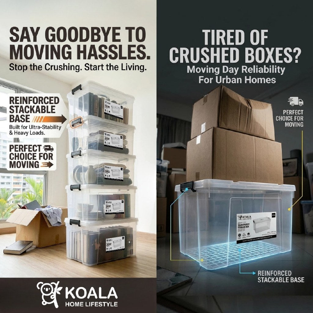 Koala Home Transparent Storage Box Organizer Stackable Container Waterproof with Wheels 15L/40L/55L/80L/105L