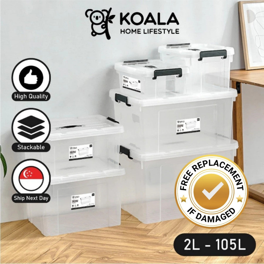 Koala Home Transparent Storage Box Organizer Stackable Container Waterproof with Wheels 15L/40L/55L/80L/105L