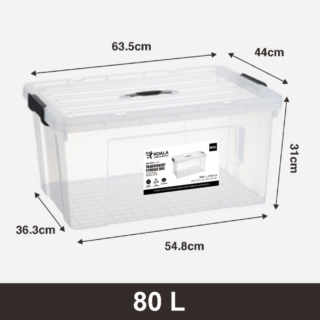 Koala Home Transparent Storage Box Organizer Stackable Container Waterproof with Wheels 15L/40L/55L/80L/105L