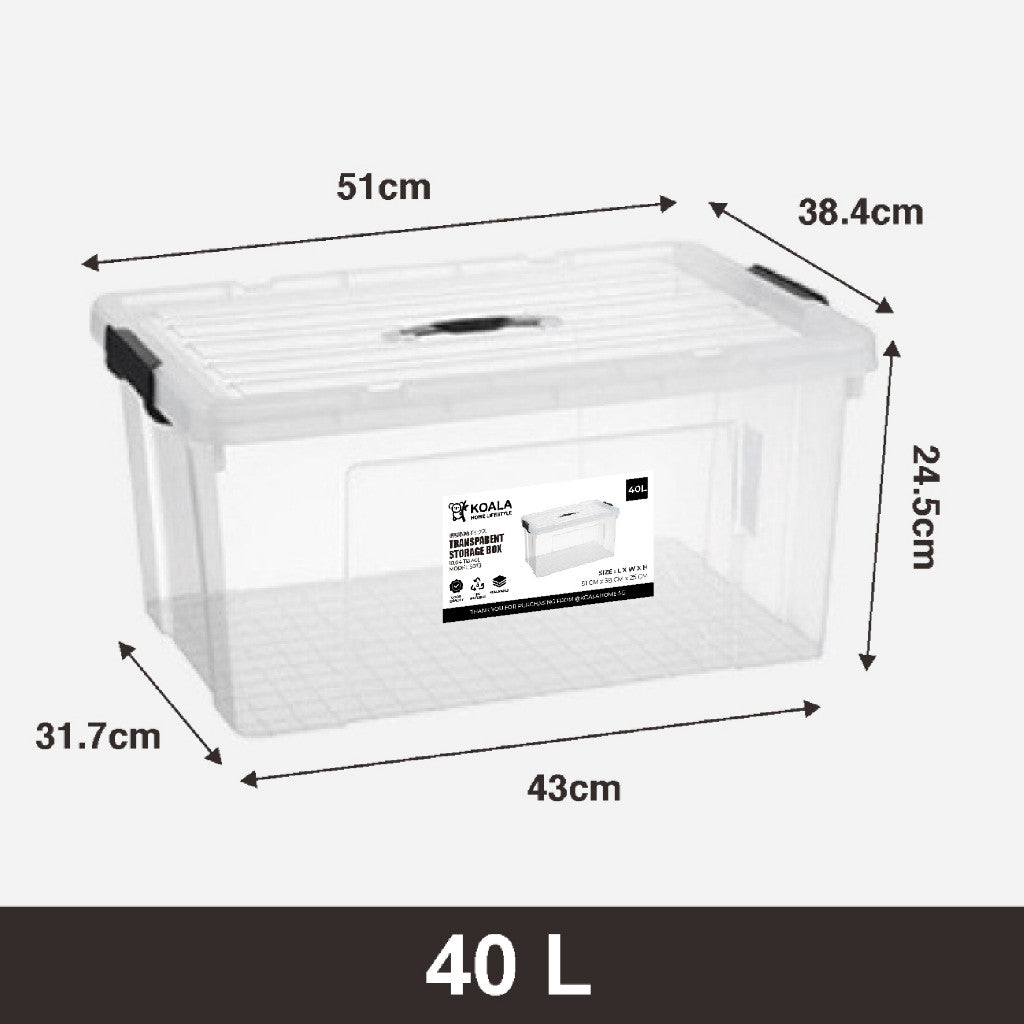 Koala Home Transparent Storage Box Organizer Stackable Container Waterproof with Wheels 15L/40L/55L/80L/105L