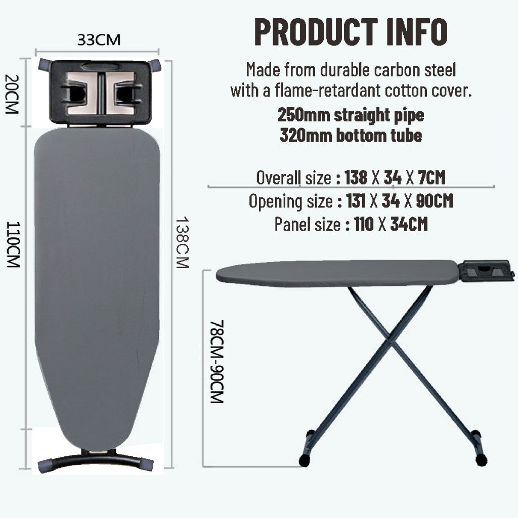 Koala Home Ironing Board Iron Board Foldable, Standing and Multi Height Adjustable with Iron Rest