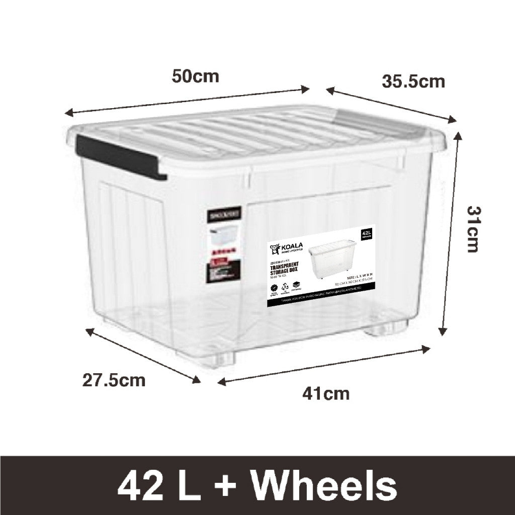 Koala Home Transparent Storage Box Organizer Stackable Container Waterproof with Wheels 15L/40L/55L/80L/105L